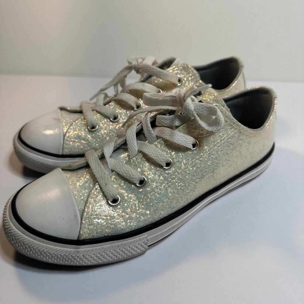 Converse Kids Chuck Taylor All Star Glitter gloss Ox silver white youth Size 2